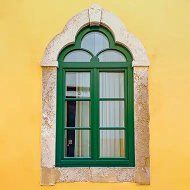 Mestre Raposa - Special Shapes Windows - Green unique wood arched window - custom made